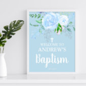 Light Blue Floral Baptism Boy Welkom 8x10 Poster
