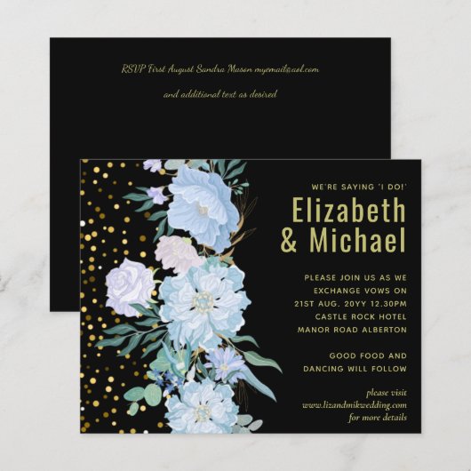 Light Blue Floral Black Modern Wedding Budget (Voorkant / Achterkant)