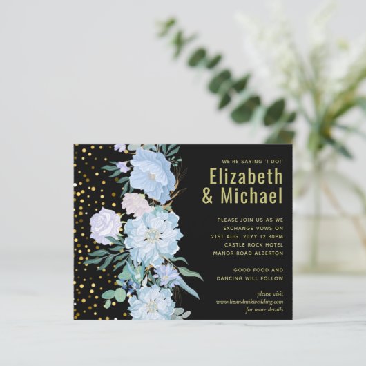 Light Blue Floral Black Modern Wedding Budget (Staand voorkant)
