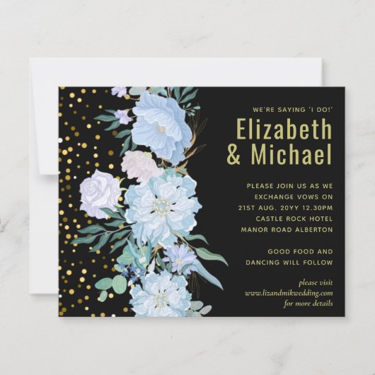 Light Blue Floral Black Modern Wedding Budget (Voorkant)
