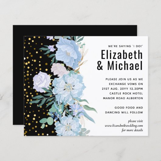 Light Blue Floral Black Modern Wedding Budget (Voorkant / Achterkant)