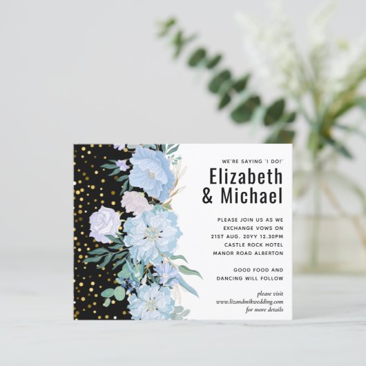 Light Blue Floral Black Modern Wedding Budget (Staand voorkant)