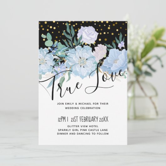 Light Blue Floral Black Modern Wedding Budget (Staand voorkant)