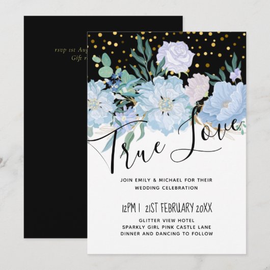 Light Blue Floral Black Modern Wedding Budget (Voorkant / Achterkant)
