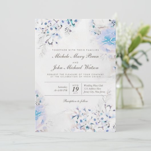 Light Blue Floral Boho Fresh Wedding Invite Kaart (Staand voorkant)