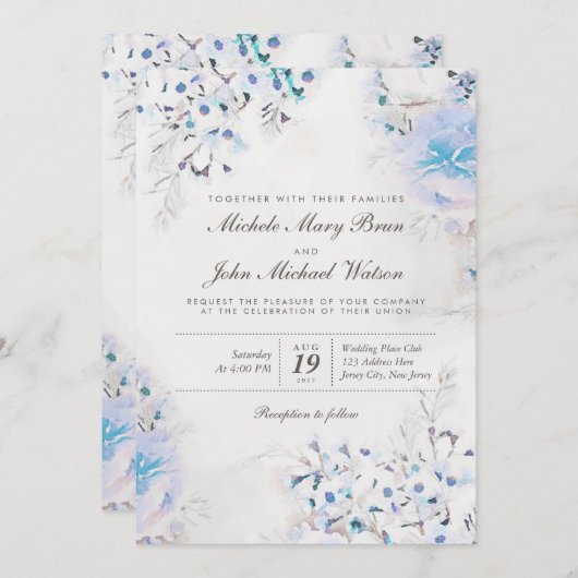 Light Blue Floral Boho Fresh Wedding Invite Kaart (Voorkant / Achterkant)