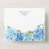 Light Blue Floral Botanical Hydrangea Boho Wedding All In One Uitnodiging (Achterkant)