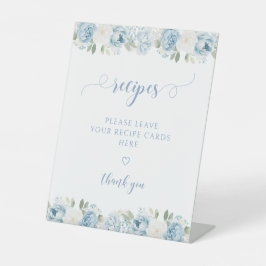 Light Blue Floral Bridal Shower Recipe Reclamebord Met Voetstuk