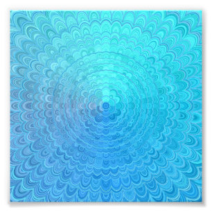 Light Blue Floral Circle Mandala Foto Afdruk
