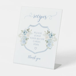 Light Blue Floral Crest Bridal Shower Recipe Reclamebord Met Voetstuk