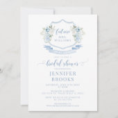 Light Blue Floral Crest French Bridal Shower Kaart (Voorkant)