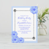 Light Blue Floral Elegant Birthday Kaart (Staand voorkant)