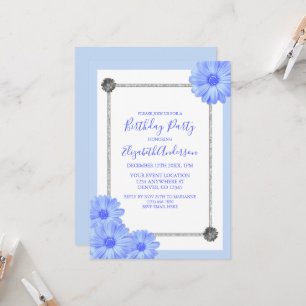 Light Blue Floral Elegant Birthday Kaart