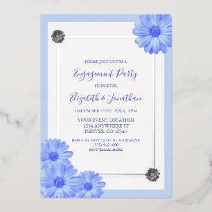 Light Blue Floral Elegant Engagement Party Folie Uitnodiging