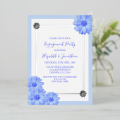 Light Blue Floral Elegant Engagement Party Folie Uitnodiging (Staand Voorkant)
