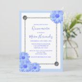 Light Blue Floral Elegant Quinceanera Kaart (Staand voorkant)