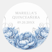 Light Blue Floral Elegant Quinceanera Ronde Sticker (Voorkant)