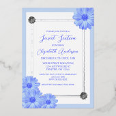 Light Blue Floral Elegant Sweet Sixteen Folie Uitnodiging (Voorkant)