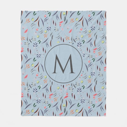 Light Blue Floral-gepersonaliseerde MONOGRAM Fleece Deken (Voorkant)