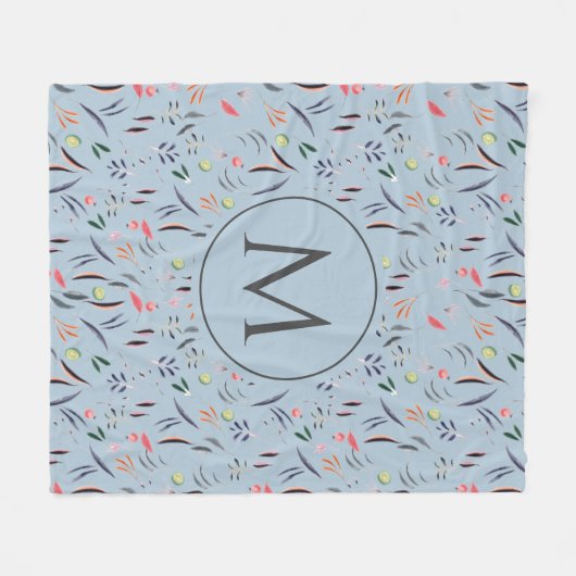 Light Blue Floral-gepersonaliseerde MONOGRAM Fleece Deken (Voorkant (Horizontaal))