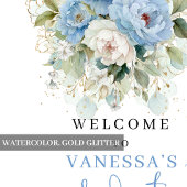 Light Blue Floral Greenery Sweet 16 Welcome Poster