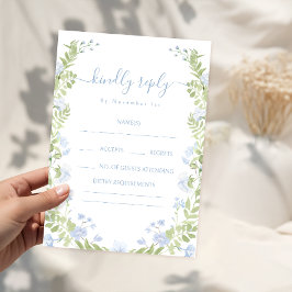 Light Blue Floral Greenery Wedding RSVP Cards Informatiekaartje