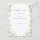 Light Blue Floral Greenery Wedding RSVP Cards Informatiekaartje (Voorkant)