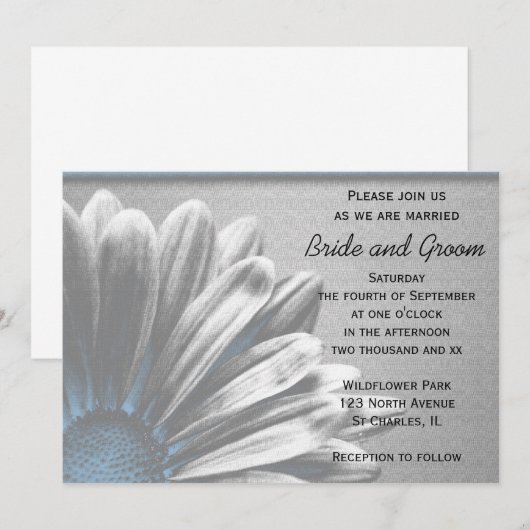 Light Blue Floral Highlight Wedding Kaart (Voorkant / Achterkant)