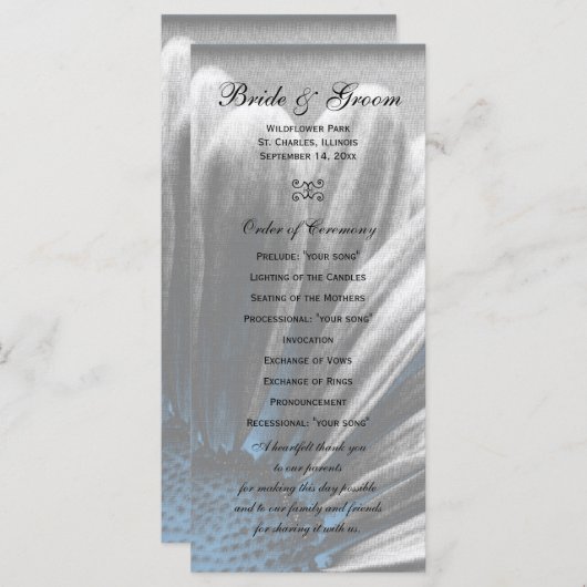Light Blue Floral Highlight Wedding Programme Programmakaart (Voorkant / Achterkant)