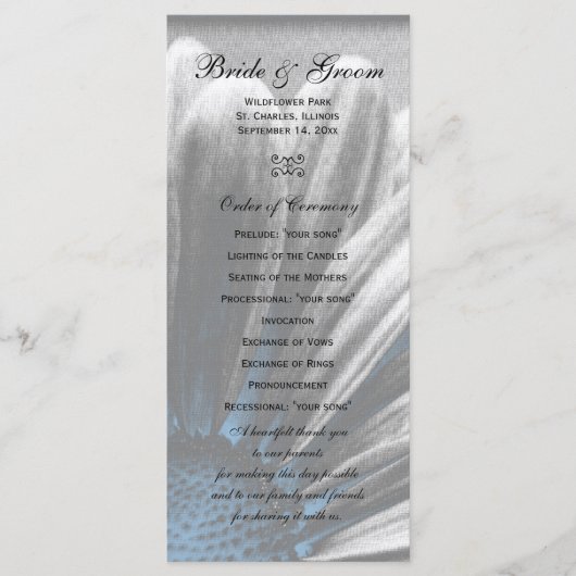 Light Blue Floral Highlight Wedding Programme Programmakaart (Voorkant)