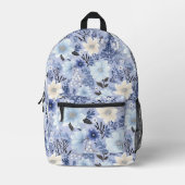 Light Blue Floral Pattern Bedrukte Rugzak (Voorkant)