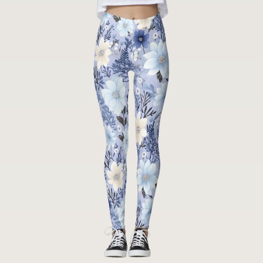 Light Blue Floral Pattern Leggings (Voorkant)