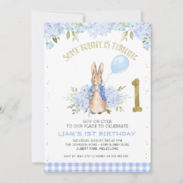 Light Blue Floral Peter Rabbit 1e verjaardag Kaart