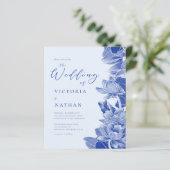 Light Blue Floral Photo Chinoiserie Wedding Invite (Staand voorkant)