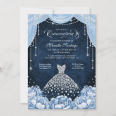 Light Blue Floral Princess Quinceanera Invitation Kaart (Voorkant)