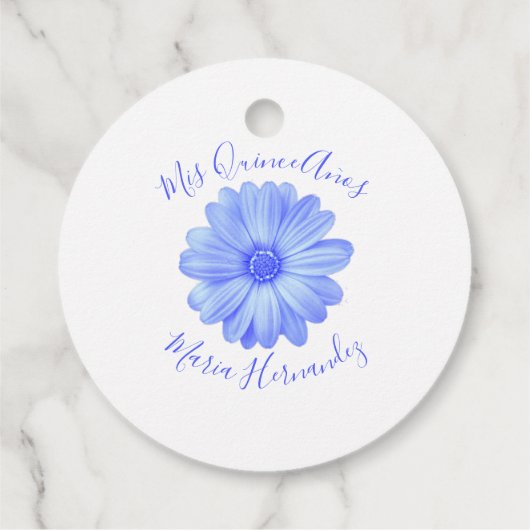 Light Blue Floral Quinceañera Bedankjes Labels (Achterkant)