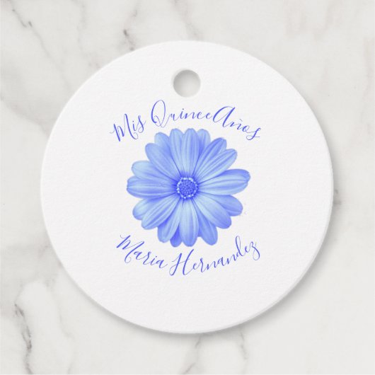 Light Blue Floral Quinceañera Bedankjes Labels (Voorkant)