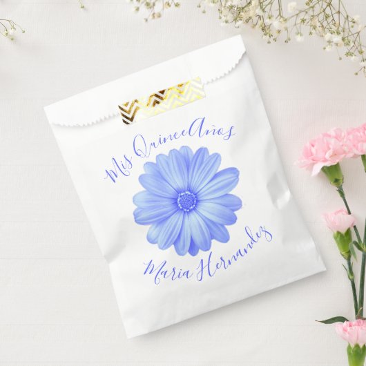 Light Blue Floral Quinceañera Bedankzakje (Gezegeld)