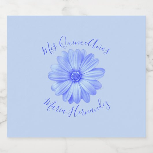 Light Blue Floral Quinceañera Bier Etiket (Enkel label)