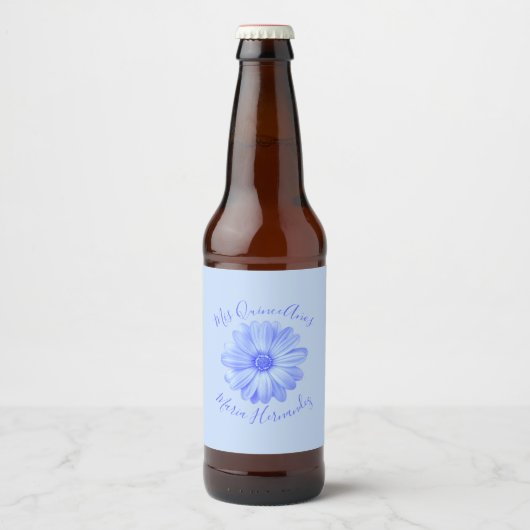 Light Blue Floral Quinceañera Bier Etiket (Voorkant)