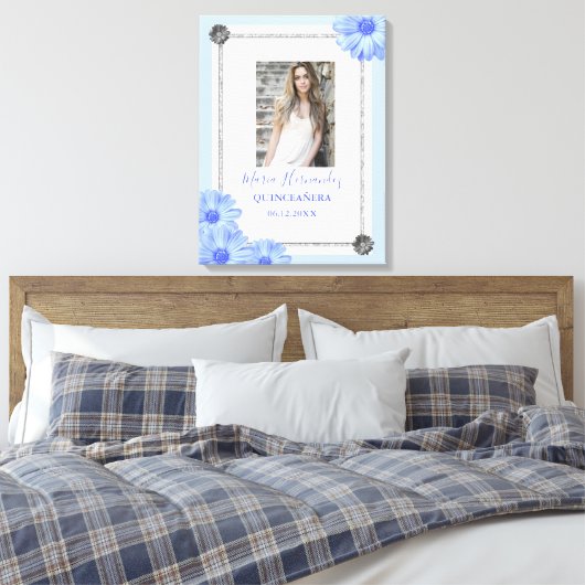 Light Blue Floral Quinceanera Canvas Afdruk (Insitu (Slaapkamer))
