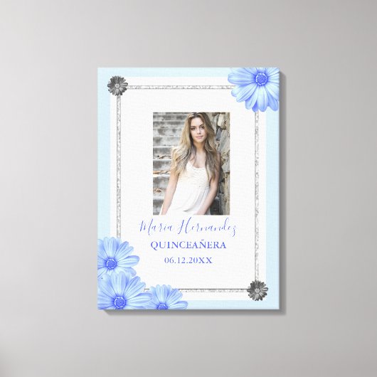 Light Blue Floral Quinceanera Canvas Afdruk (Voorkant)