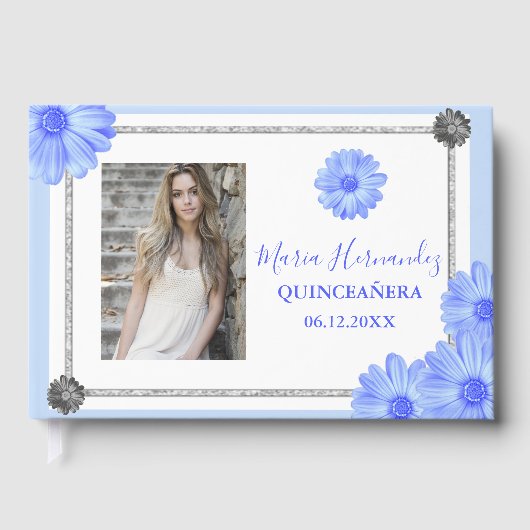 Light Blue Floral Quinceanera Gastenboek (Voorkant)