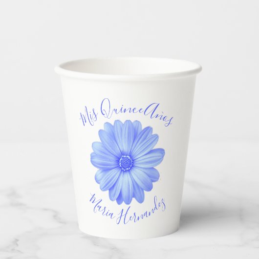 Light Blue Floral Quinceañera Papieren Bekers (Voorkant)