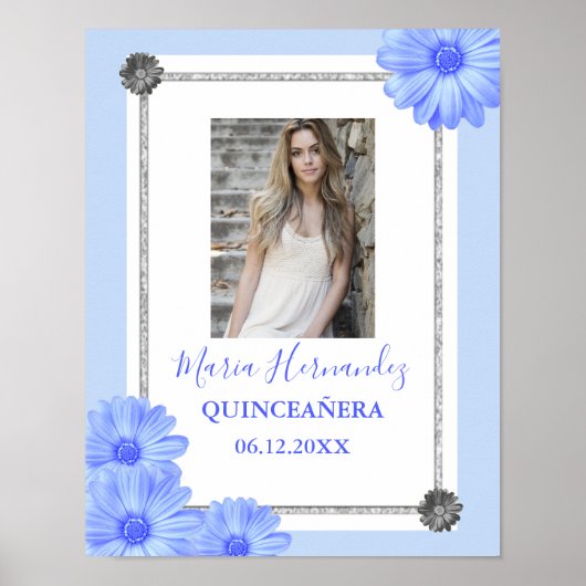 Light Blue Floral Quinceanera Poster (Voorkant)