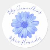 Light Blue Floral Quinceañera Ronde Sticker (Voorkant)