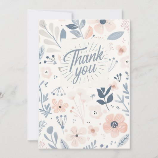 Light Blue Floral Thank you card - note card  Feestdagenkaart (Voorkant)