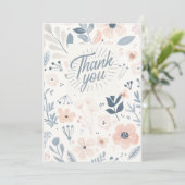 Light Blue Floral Thank you card - note card  Feestdagenkaart (Staand voorkant)