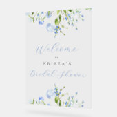 Light Blue Floral Vrijgezellenfeest Welcome Acryl Bord (Hoek)