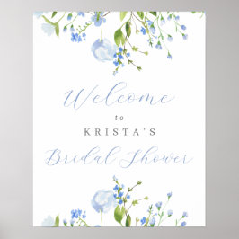 Light Blue Floral Vrijgezellenfeest Welcome Poster